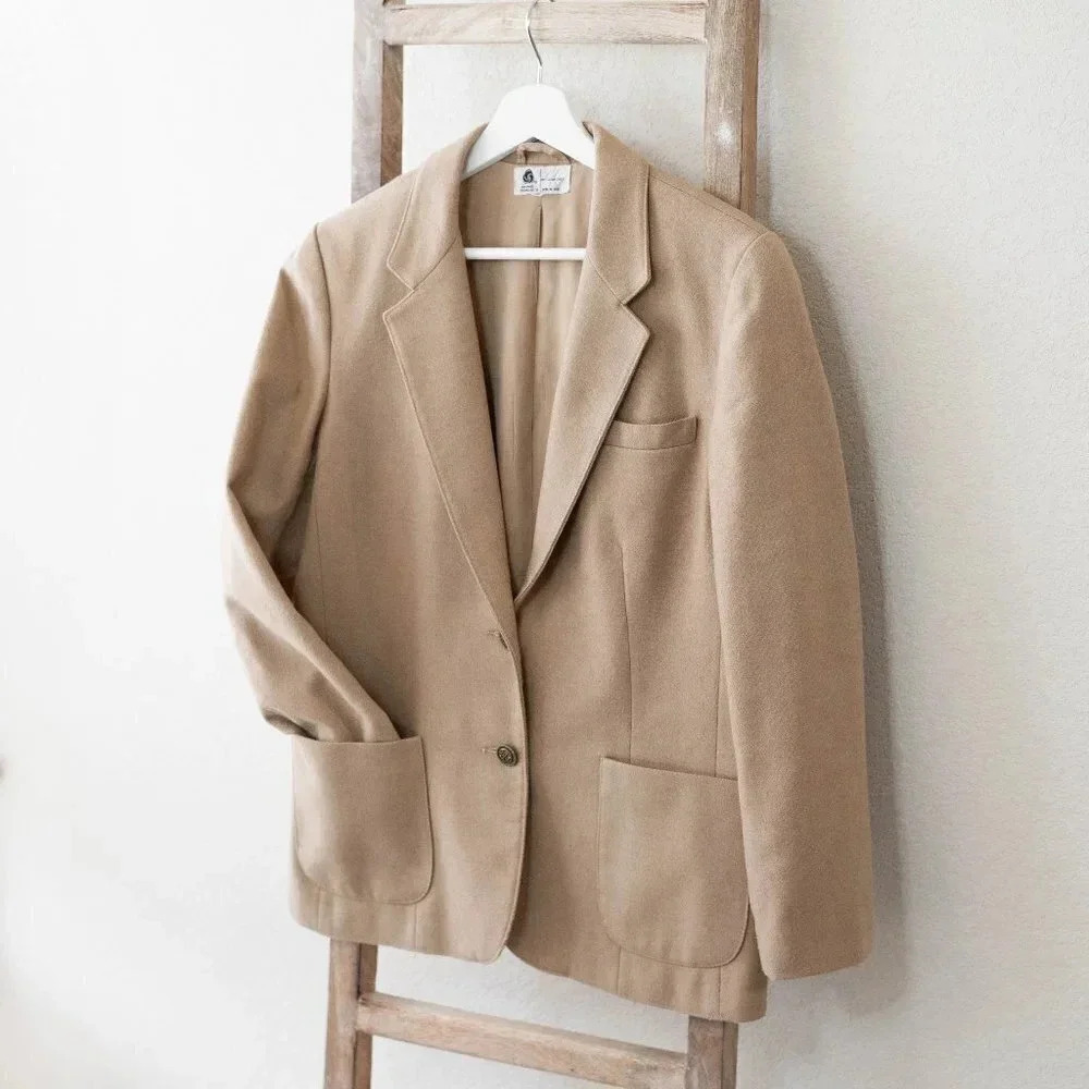 Vintage Sears Roebuck Blazer Sz 12 Wool Blend Camel Tan Brass Nautical Academia
